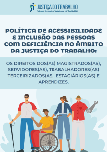 Um fundo azul com ilustração de uma pessoa de cadeira de rodas, outra óculos escuros de bengala, uma mulher normal e um homem com braço mecânico