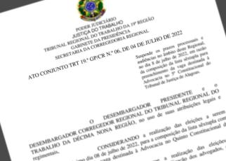Foto de um papel com brasão do TRT com um texto do ato
