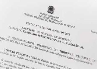 TRT-19 abre processo de remoção para juiz do trabalho substituto