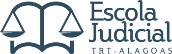 Uma balança da justiça em azul escrito escola judicial trt-alagoas