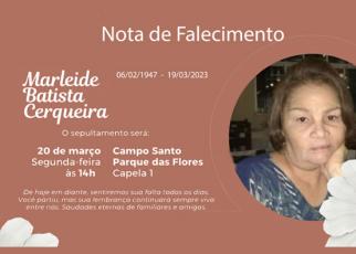 Nota de falecimento - Marleide Batista Cerqueira