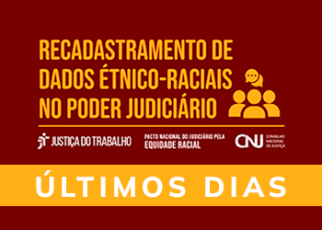 Card na cor marrom com letras laranjas e branco. Há a logomarca da Justiça do Trabalho e siluetas de bonecos representado pessoas.