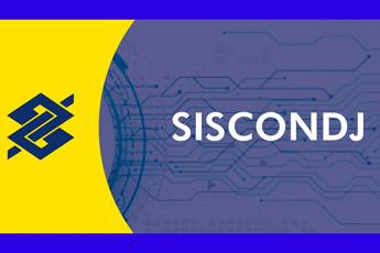 IMAGEM COM UMA TARAJA AMARARELA À ESQUERDA COM A LOGO DO BANCO DO BRASIL DISPOSTA EM COR AZUL E, AO LADO DIREITO, O NOME SICONDJ E LETRAS BRANCAS SOBRE UM TOM LILÁS