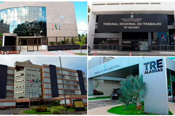 Fachadas de quatro edifícios sede do Tribunal de Justiça de Alagoas, TRT, Justiça Federal e TRE Alagoas