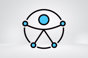 Logo com circulo com uma figura de um boneco/homem estilizado dentro