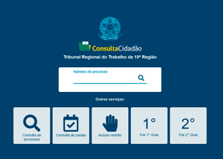 fundo azul com vários icones e um espaço para consulta cidadão