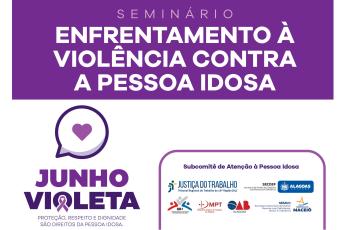 quadro branco com faixa violeta, escrito em letras brancas a frase: "enfrentamento à violência contra a pessoa idosa". 