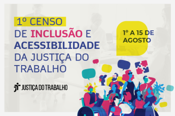 Carde de fundo branco com letras coloridas . Há vários desenhos de siluetas de homens e mulheres,. Há um desenho de uma pessoa cadeirante.