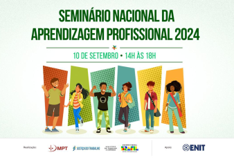 Card de fundo verde claro. Há letras nos tons verde claro e escuro. Há desenhos de jovens representando várias etenias.