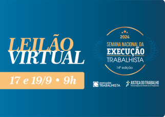 Fundo azul, com letra dourada  escrito leilão dias 17 e 19/ 9 Semana da Conciliação Trabalhista