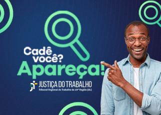 Imagem em tom predominantemente azul; ao lado direito um home negro, de camisa azul-claro apontando para a frase Cadê Você - apareça, escrita em letras brancas e verdes.
