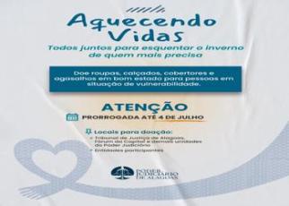 Imagem com a cor de fundo cinza e o nome aquecendo vidas centralizado na parte superior em letras azuis