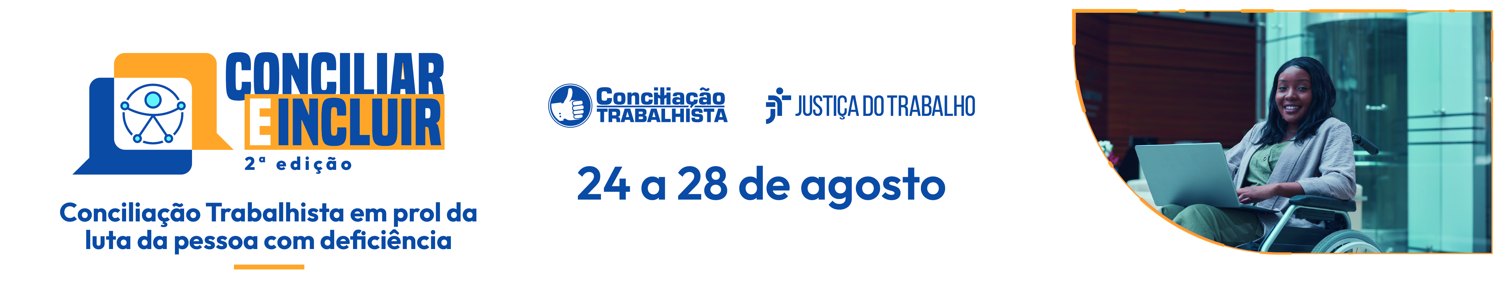 Banner em cores claras com letras azuis.