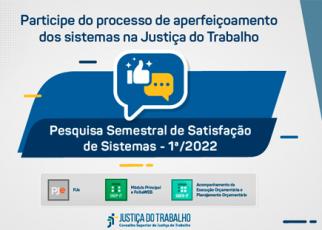 Quadro com fundo branco e letras azuis com a frase participe do processo de aperfeiçoamento dos sistemas na JT