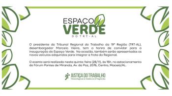 ARTE EM BRANCO E VERDE, NA PARTE SUPERIOR AO CENTRO, O NOME ESPAÇO VERDE ESCRITO EM LETRAS VERDES, NAS BORDAS DA IMAGEM, VÁRIAS FOLHAS VERDES E BRANCAS