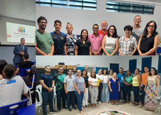 Há uma montagem de imagens com várias pessoas.