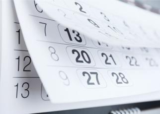 FOTO DE UM CALENDÁRIO COM PÁGINAS BRANCAS E NÚMEROS DE DIAS EM LETRAS PRETAS