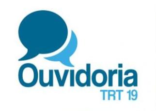 Na imagem, o nome ouvidoria trt19 escrito em letra azul sobre um fundo branco