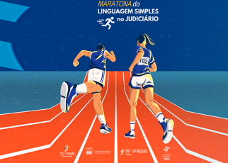 Há uma ilustração que mostra duas pessoas, um homem e uma mulher, correndo lado a lado em uma pista de atletismo de cor laranja. Eles estão em uma pose de corrida, com os braços flexionados e as pernas em movimento.