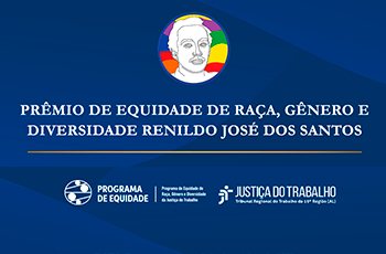 Foto de fundo azul escuro com a frase Prêmio de Equidade de Raça, Gênero e Diversidade Renildo José dos Santos escrita em letras brancas ao centro.