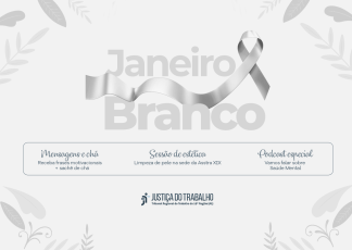 Card de fundo branco tendo ao centro escrito Janeiro Branco e um grande laço de fitas