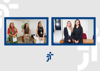 Há dois quadors com fotos. Sendo o primeiro com três mulheres. Já o segundo há duas mulheres.Em ambos os quadros elas estão todas de pé.