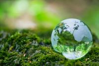 Card com vegetação e globo terrestre de água