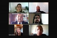 Tela de computador com participantes da reunião sobre cursos para trabalhadores voluntários
