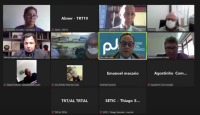 Imagem da tela de computador com rostos de participantes da audiência de dissidio coletivo do Hospital Sanatório