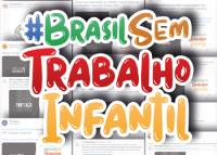 quadro com a hashtag Brasil sem Trabalho Infantil escrito com letras coloridas
