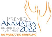 LOGO DO PRÊMIO ANAMATRA 2022 COM LETRAS CINZAS, AZUIS E MÃOS LARANJA