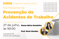 LOGO DA LIVE TRABALHO SEGURO COM LEGENDAS AMARELAS E PRETAS E OS NOMEM DOS PALESTRANTES