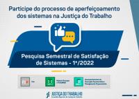 Quadro com fundo branco e letras azuis com a frase participe do processo de aperfeiçoamento dos sistemas na JT