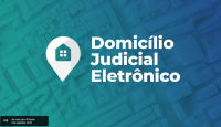 Fundo azul, com o nome Domicílio Judicial Eletrônico com letras brancas