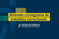 Imagem com fundo azul com letras amarelas e brancas. Há ainda a logomarca da Justiça do trabalho.