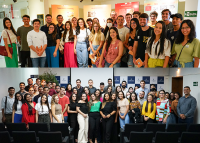 Grupo de homes e mulheres posando para fotos.