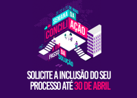 Logomarca da Semana Nacional de Conciliação de 2023, na cor roxa, com letras brancas e vermelha