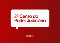 Quadro com fundo vermelho e um balão de conversa escrito 2º Censo do Poder Judiciário