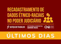 Card na cor marrom com letras laranjas e branco. Há a logomarca da Justiça do Trabalho e siluetas de bonecos representado pessoas.
