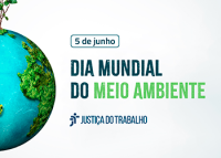 Planeta terra cortado na vertical no canto de uma quadrado branco com a frase em azul Dia Mundial do Meio Ambiente