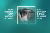 Poster na cor verde, letras na cor branca e quadrado ao meio com um olho.