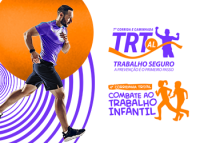 Imagem de um homem correndo com bermuda preta e blusa azul, à direita, logos da corrida com corredores nas cores azul e laranja.