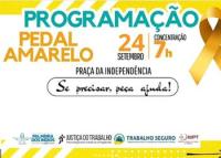 IMAGEM COM O NOME PROGRAMAÇÃO ESCRITO EM LETRAS VERDES-CLARAS E PEDAL AMARELO ESCRITO EM LETRAS AMARELAS.