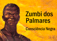 Ilustração de homem preto. Imagem com fundo  amarelo e letras pretas.