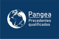 Imagem com o fundo azuk marinho, imagem de um globo na cor branca e a inscrição Pangea - precedentes qualificados