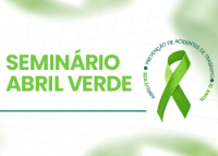 Fundo verde claro, com frase Seminário Abril Verde em verde escuro e imagem de laço verde