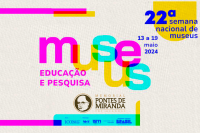 Imagem com as palavras museus, educação e pesquisa em letras coloridas