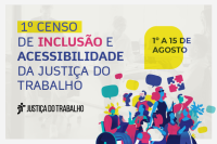 Carde de fundo branco com letras coloridas . Há vários desenhos de siluetas de homens e mulheres,. Há um desenho de uma pessoa cadeirante.