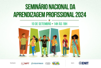 Card de fundo verde claro. Há letras nos tons verde claro e escuro. Há desenhos de jovens representando várias etenias.