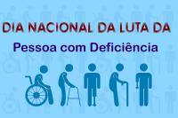Quadro azul com figuras de pessoas de cadeira de rodas, andador, bengala